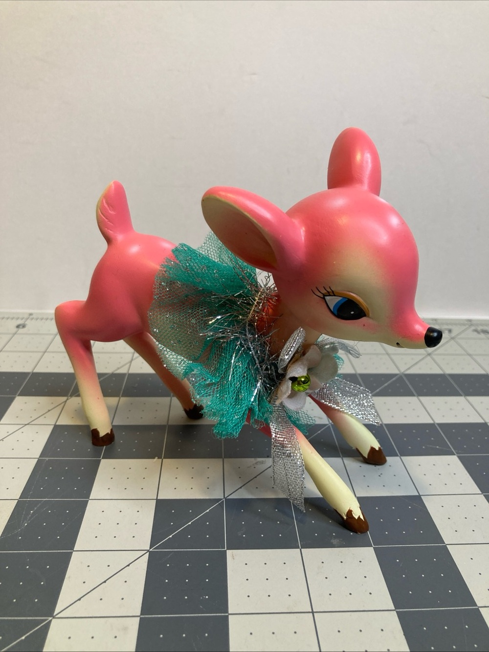 Retro Style Pink Christmas Reindeer Deer Figurine Vintage Decor